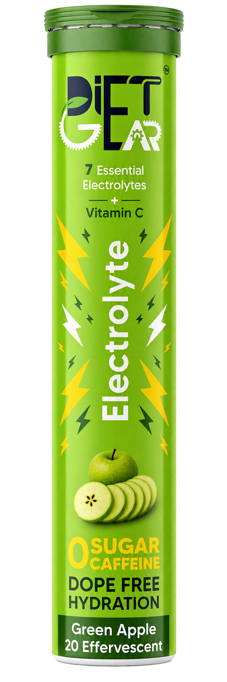 Diet Gear Electrolyte Green Apple tube of 20 effervescent tablets