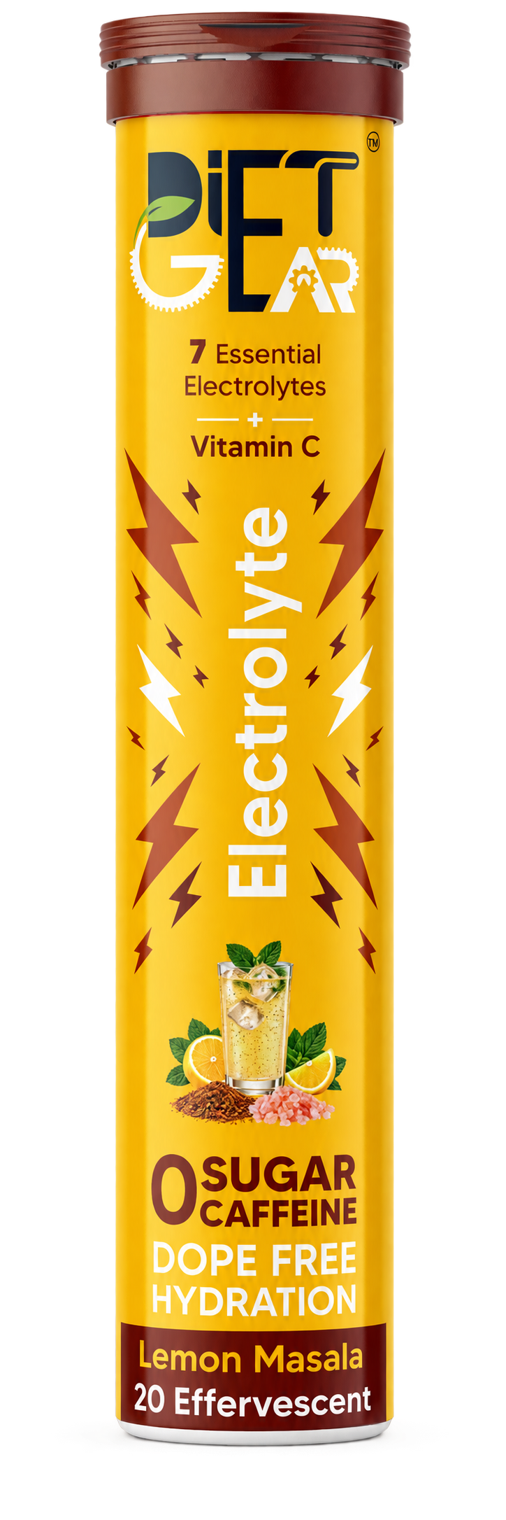 Diet Gear Electrolyte Lemon Masala tube of 20 effervescent tablets