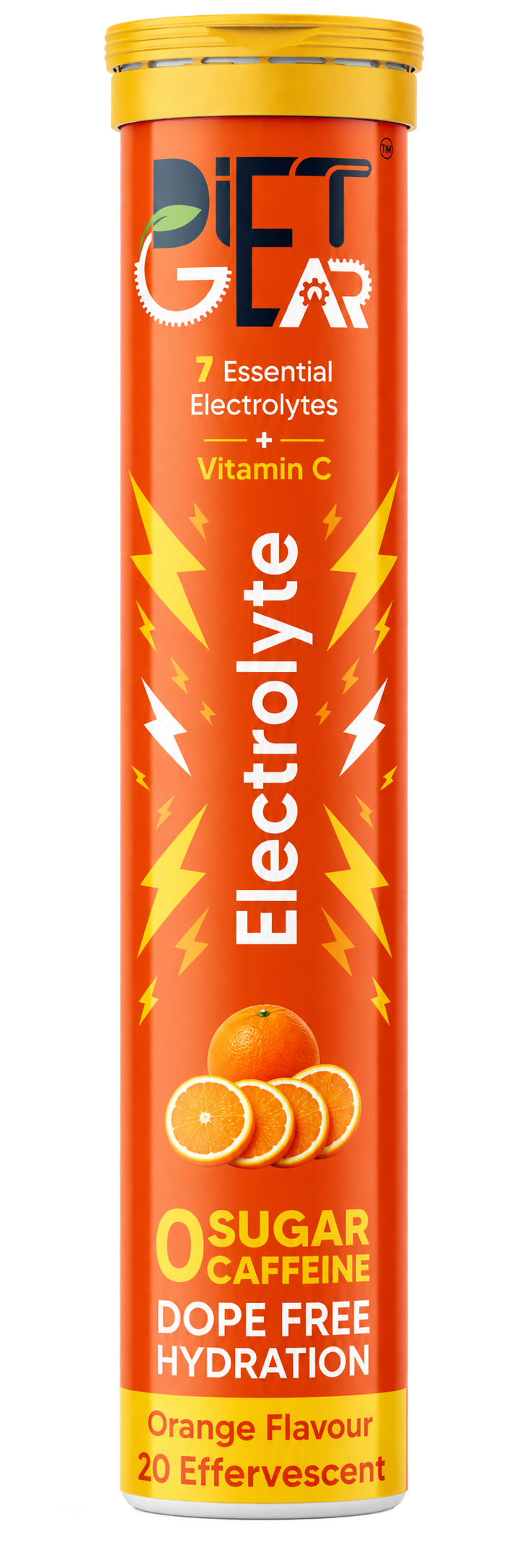 Diet Gear Electrolyte Orange Flavour tube of 20 effervescent tablets